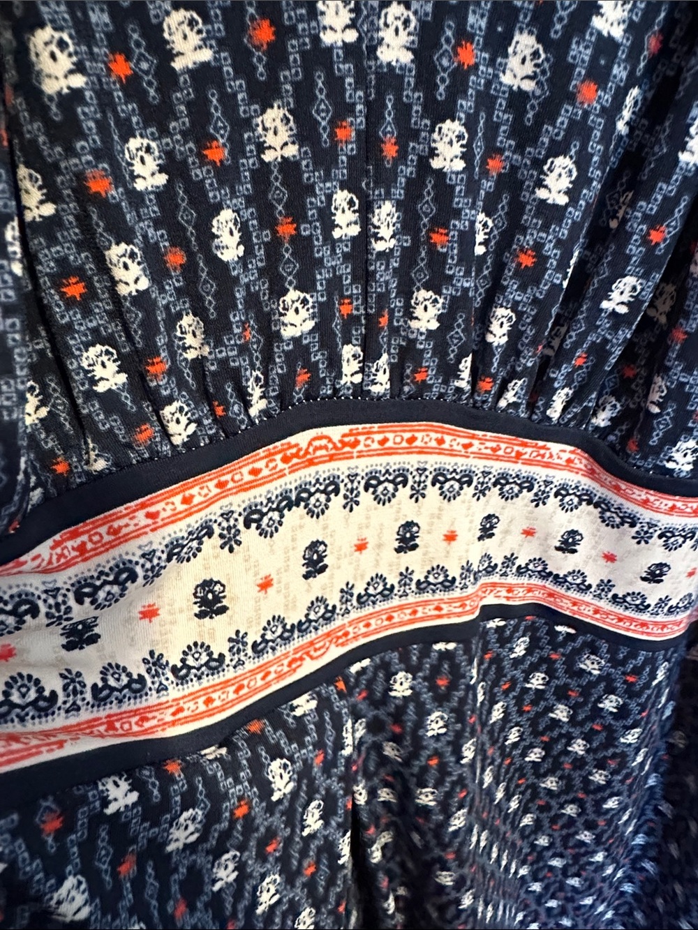 Max Studio Navy Floral Print Skirt with Coral Dots - Picture 3 of 7